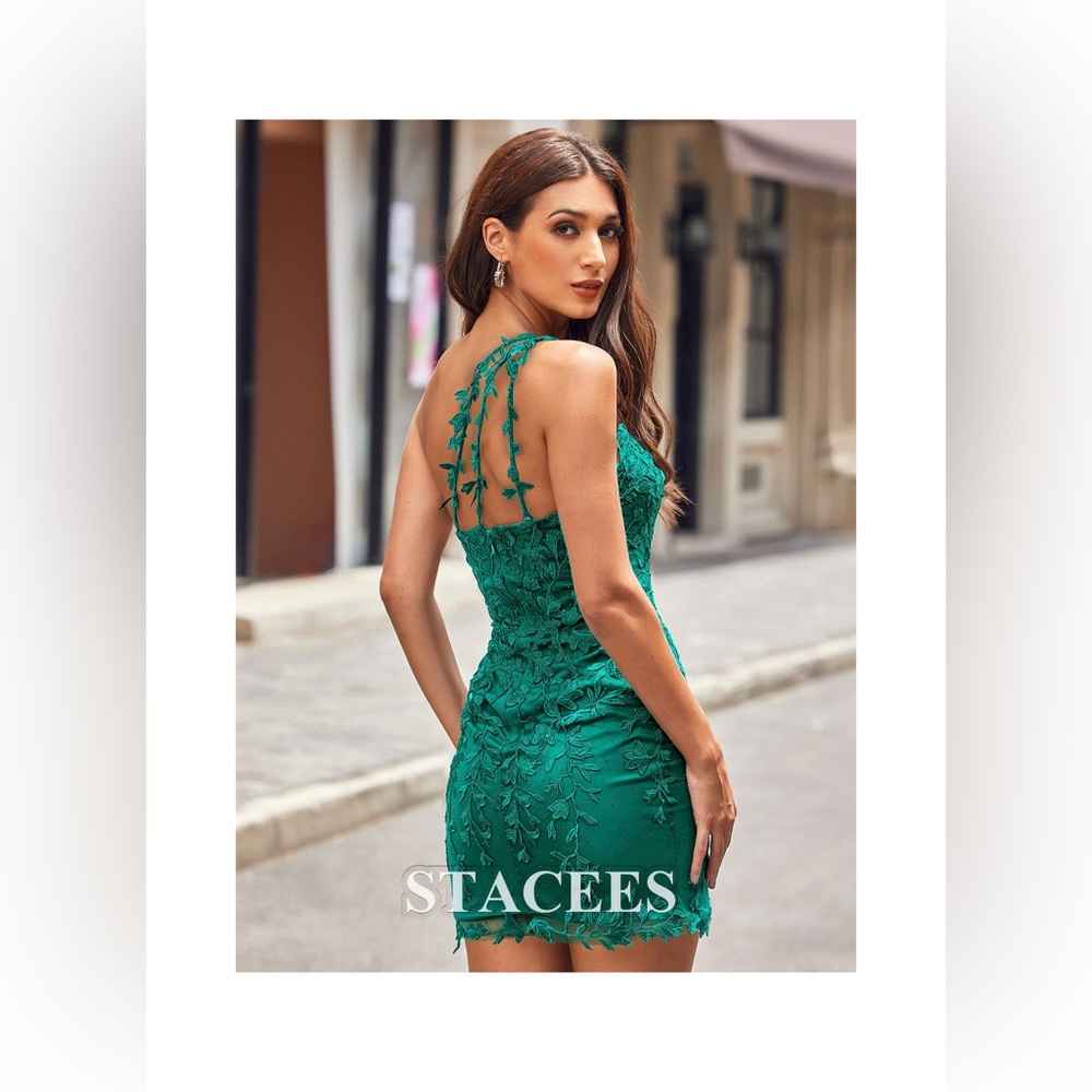 NWT Stacees jade green one shoulder tulle mini dress size 10 - Picture 6 of 8